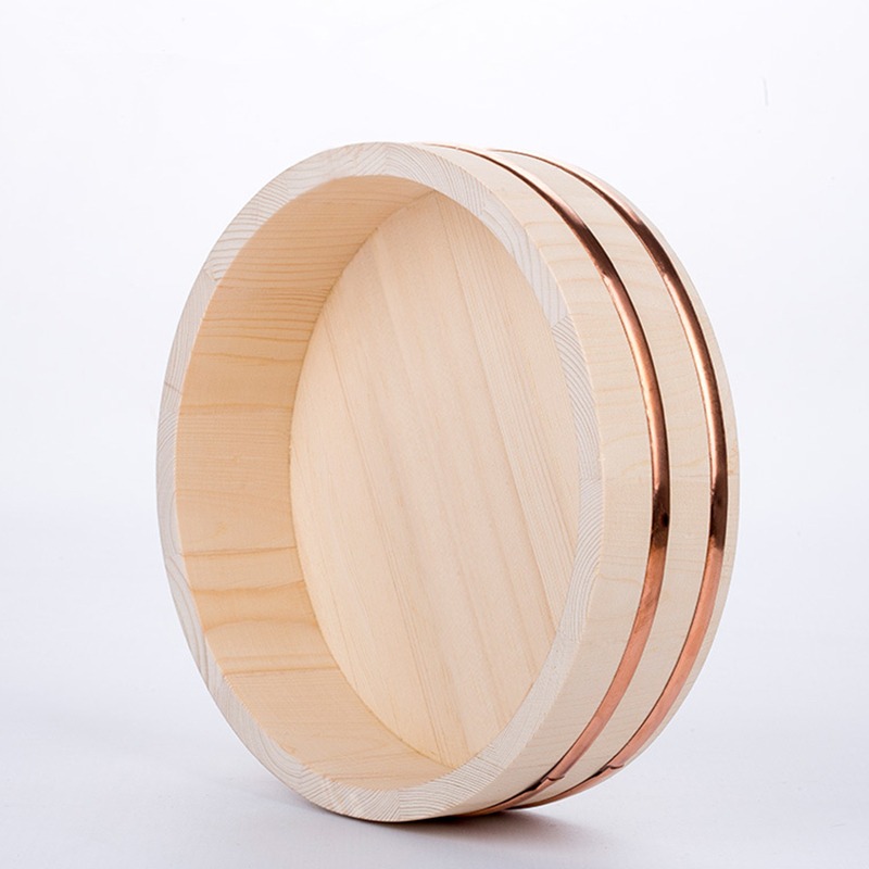 壽司米飯拌飯盆木製拌飯桶盆紫銅邊拌飯木盆盤刺身米飯盆日韓料理-細節圖4