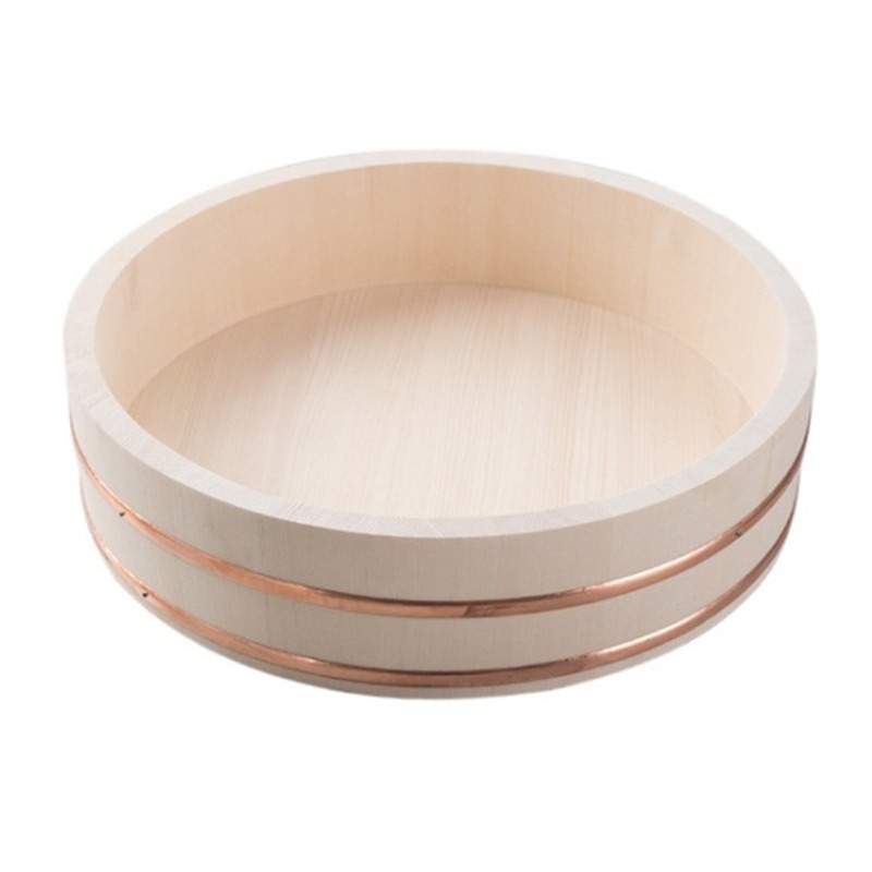 壽司米飯拌飯盆木製拌飯桶盆紫銅邊拌飯木盆盤刺身米飯盆日韓料理-細節圖5