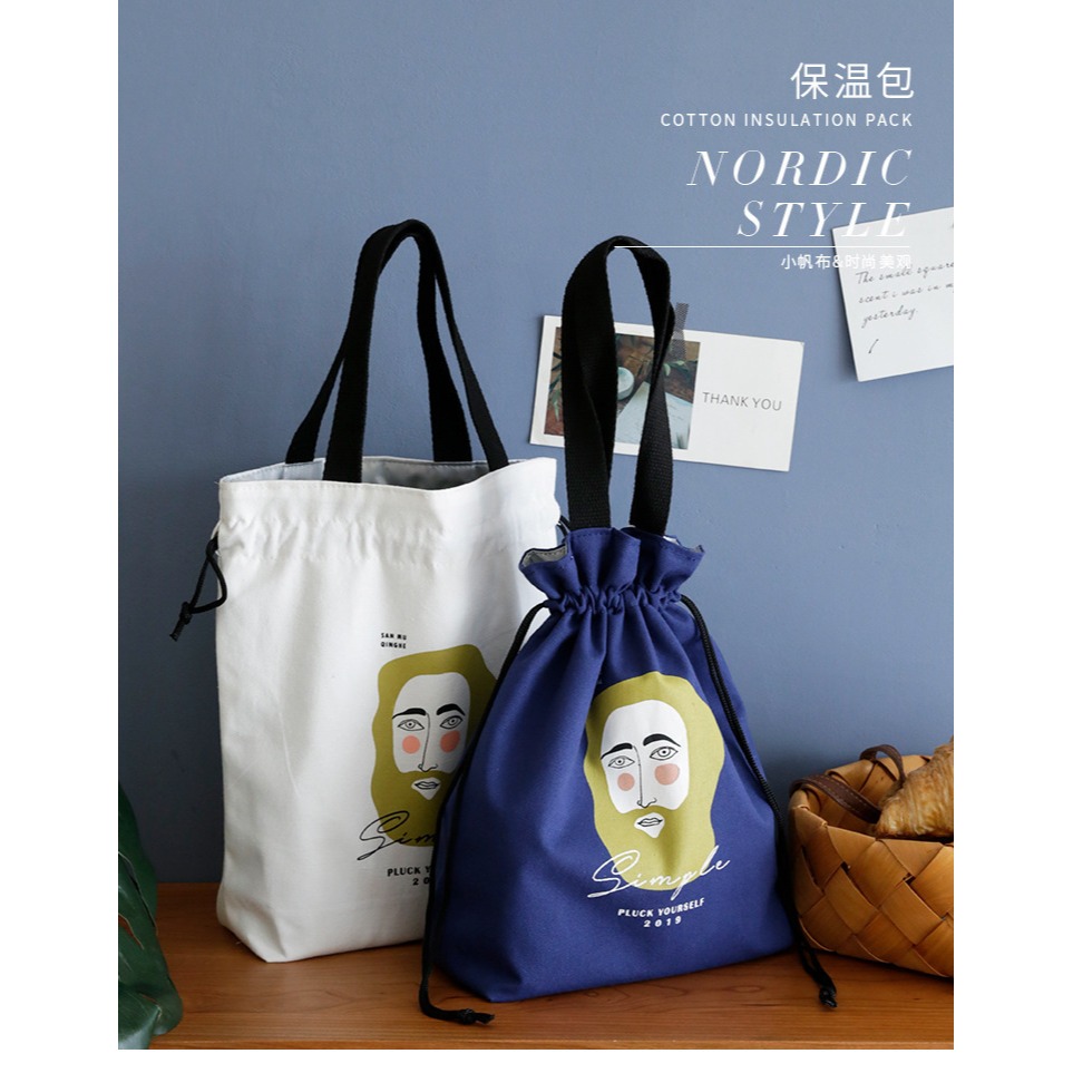 創意飯盒袋便當保溫包加厚加大手拎帆布便當午餐包細棉超大野餐包-細節圖5