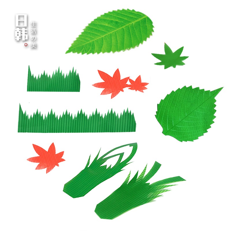日式料理裝飾葉片壽司草山形膠葉子刺身拼盤點綴綠紅楓葉仿真樹葉-細節圖2