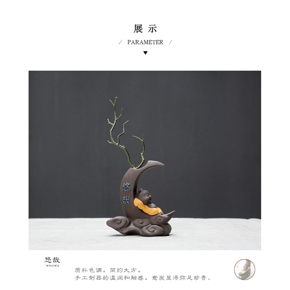 個性迷你水培豬年生肖創意茶寵擺件精品可養茶桌茶盤茶道花瓶花器-細節圖10
