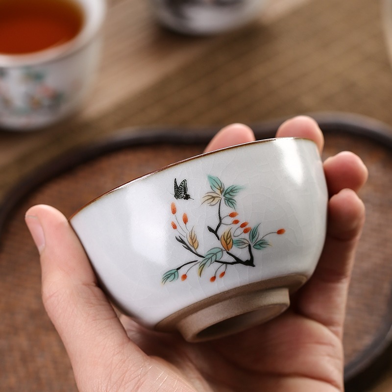 汝窯主人杯手工手繪家用單個大號品茗杯可養開片辦公個人專用茶杯-細節圖4