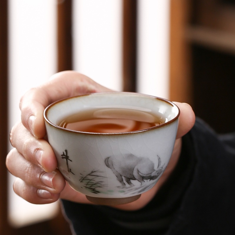 汝窯主人杯手工手繪家用單個大號品茗杯可養開片辦公個人專用茶杯-細節圖5