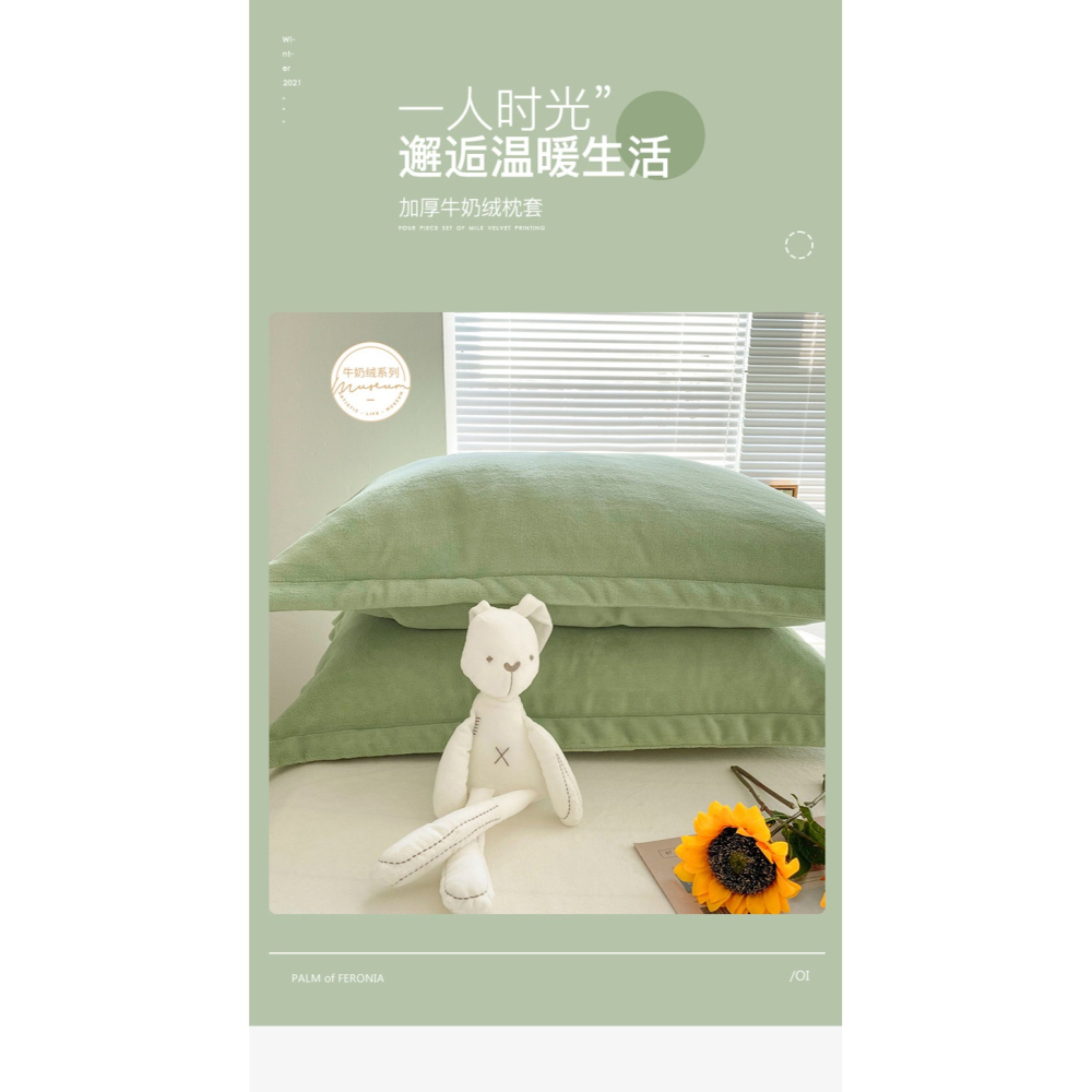 簡約純色牛奶絨枕套一對裝冬季法萊絨枕頭套雙面珊瑚絨單人枕芯套-細節圖6