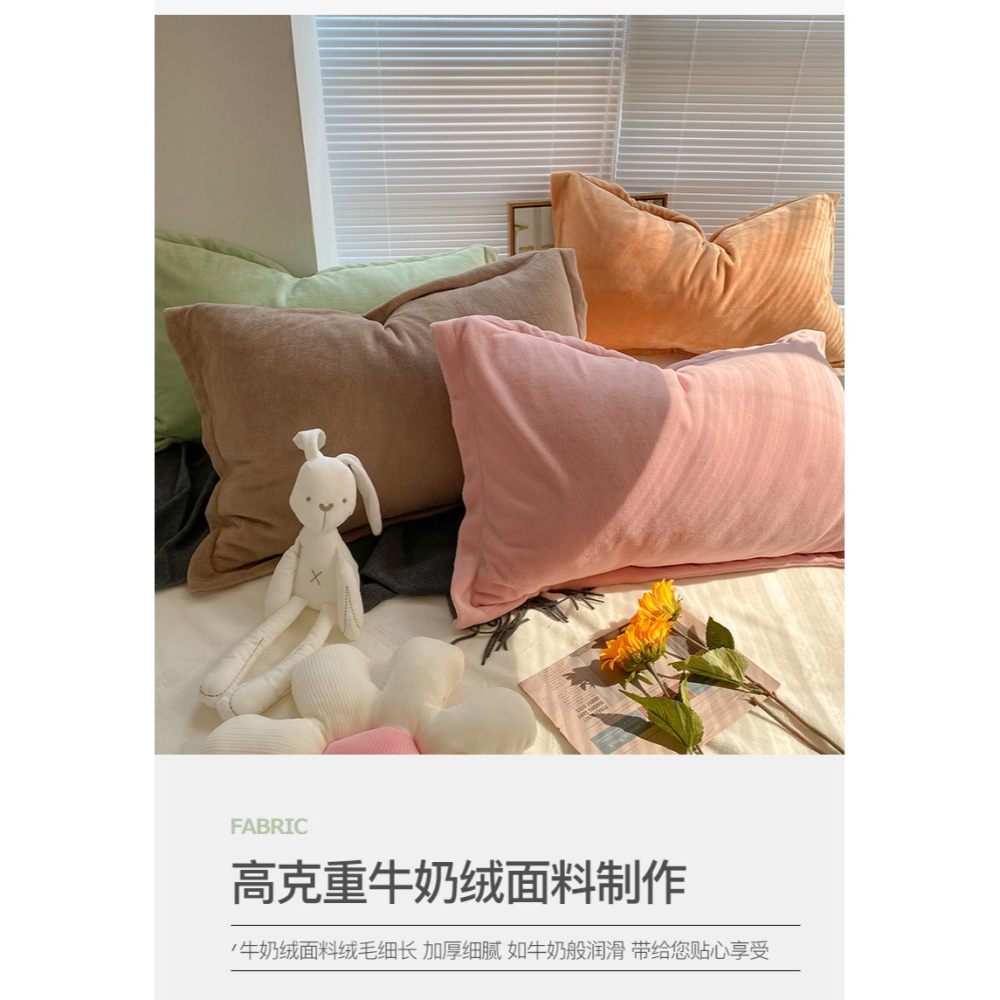 簡約純色牛奶絨枕套一對裝冬季法萊絨枕頭套雙面珊瑚絨單人枕芯套-細節圖8