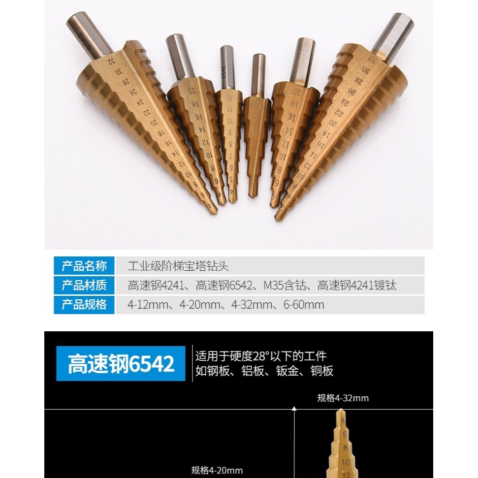 。三角柄階梯鉆臺階鉆寶塔鉆頭開擴孔器鋼板鐵板鋁板開孔器鉆孔4--細節圖6