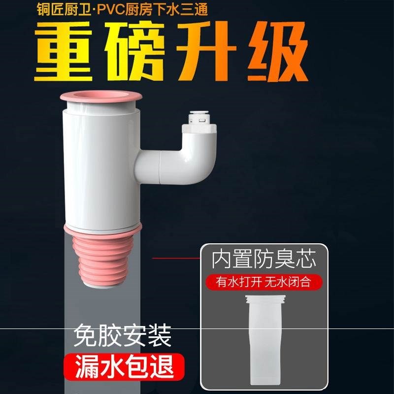 。廚房水槽洗碗機凈水器下水管道小廚寶洗衣機排水管二合一接頭三-細節圖2