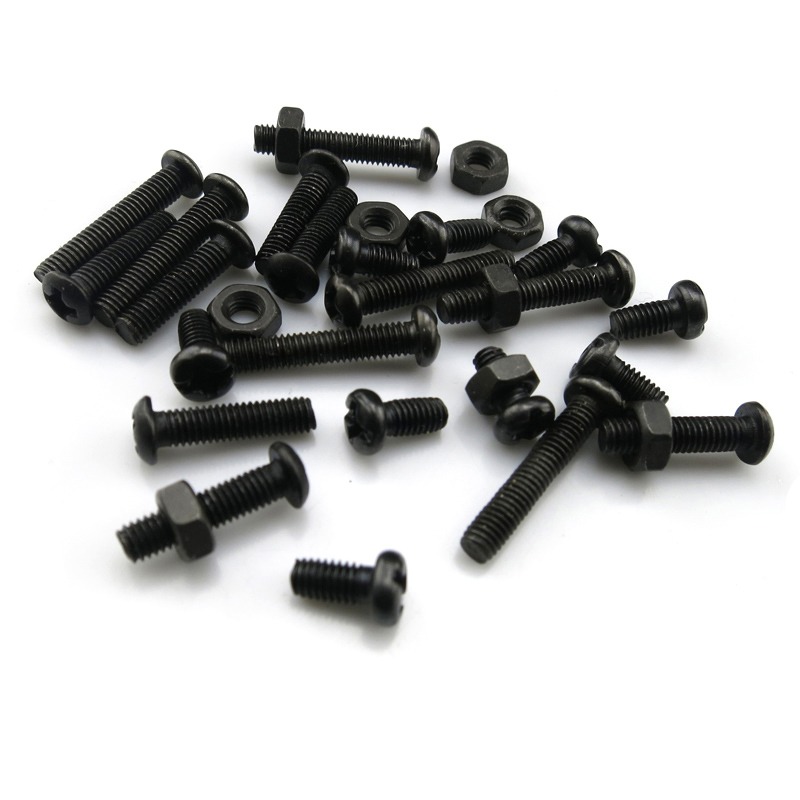 M3 M4 M5模型玩具拼裝用螺絲 螺母套裝十字圓頭鐵質電鍍黑色配件-細節圖2
