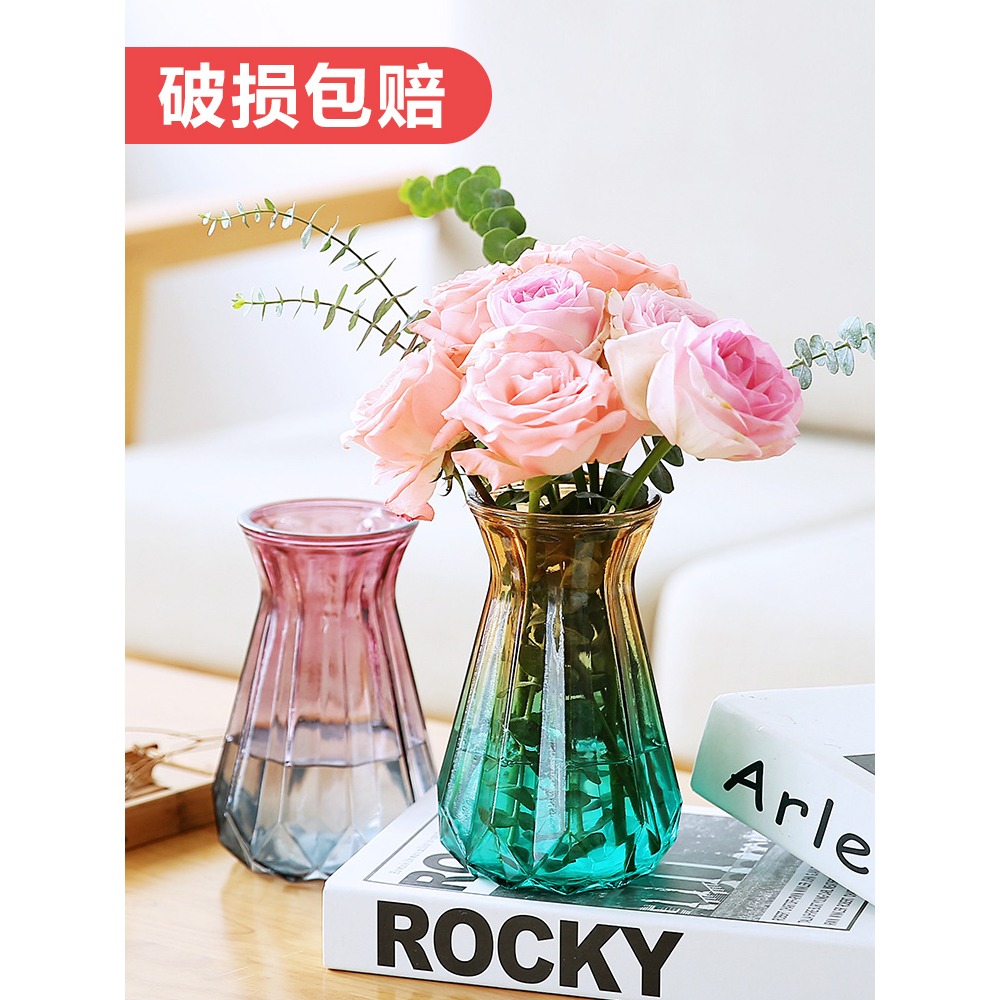 還不晚 歐式玻璃花瓶透明彩色水培植物花瓶客廳裝飾擺件插花瓶-細節圖2