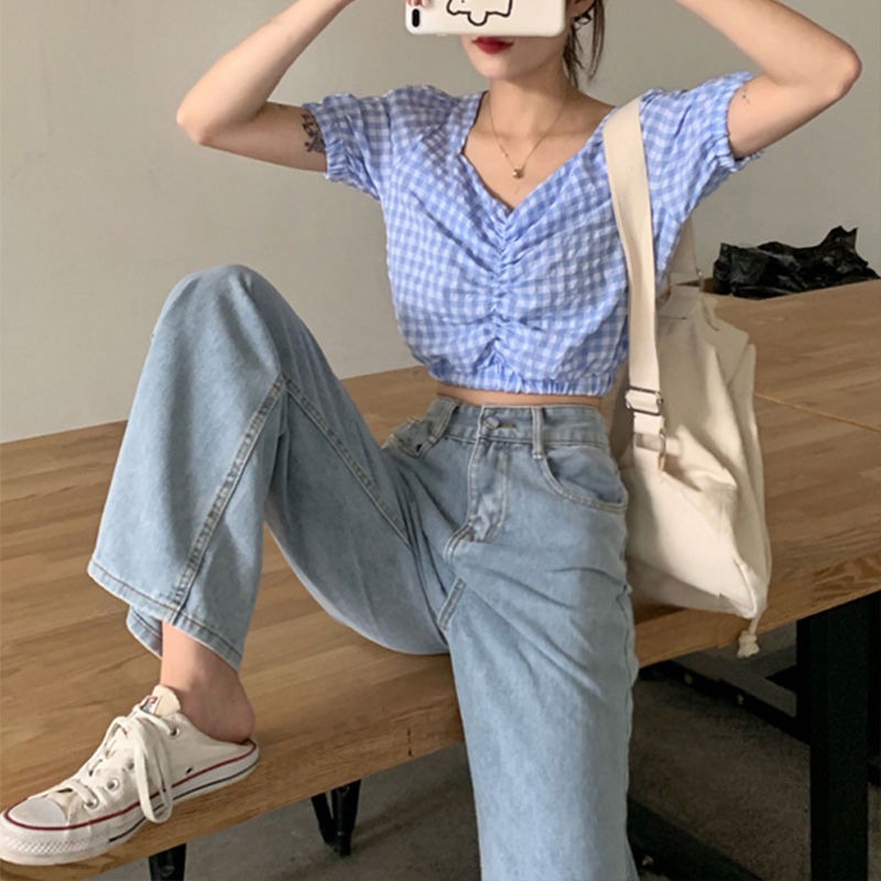 淺色拖地牛仔褲女寬松2020春秋新款顯瘦百搭長褲子水洗高腰闊腿褲-細節圖3