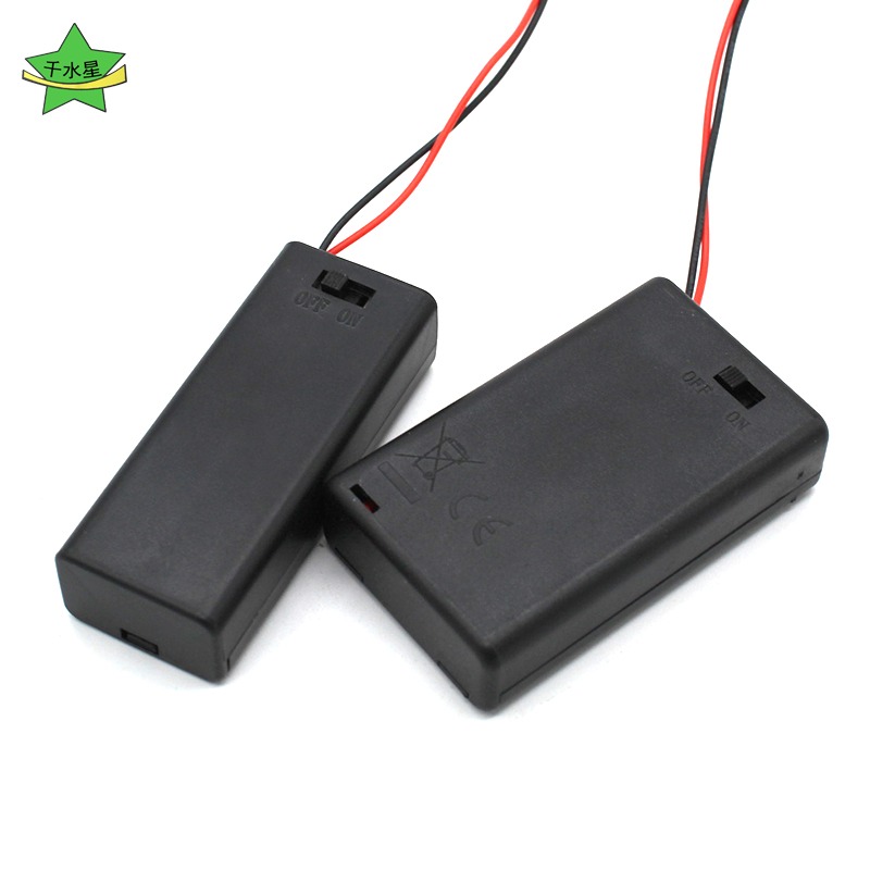 7號2節3節帶蓋帶開關電池盒黑色diy模型幹電池 兩節  帶線電池盒-細節圖2