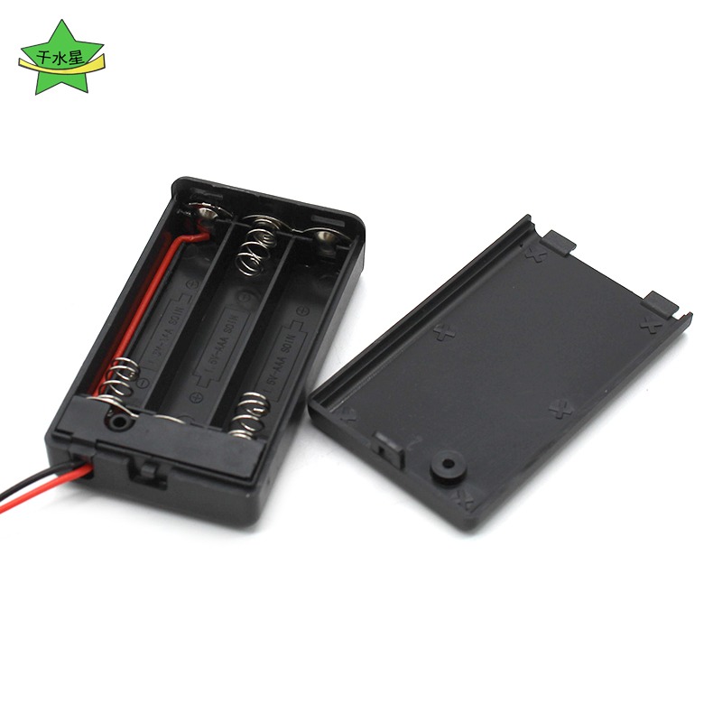 7號2節3節帶蓋帶開關電池盒黑色diy模型幹電池 兩節  帶線電池盒-細節圖3