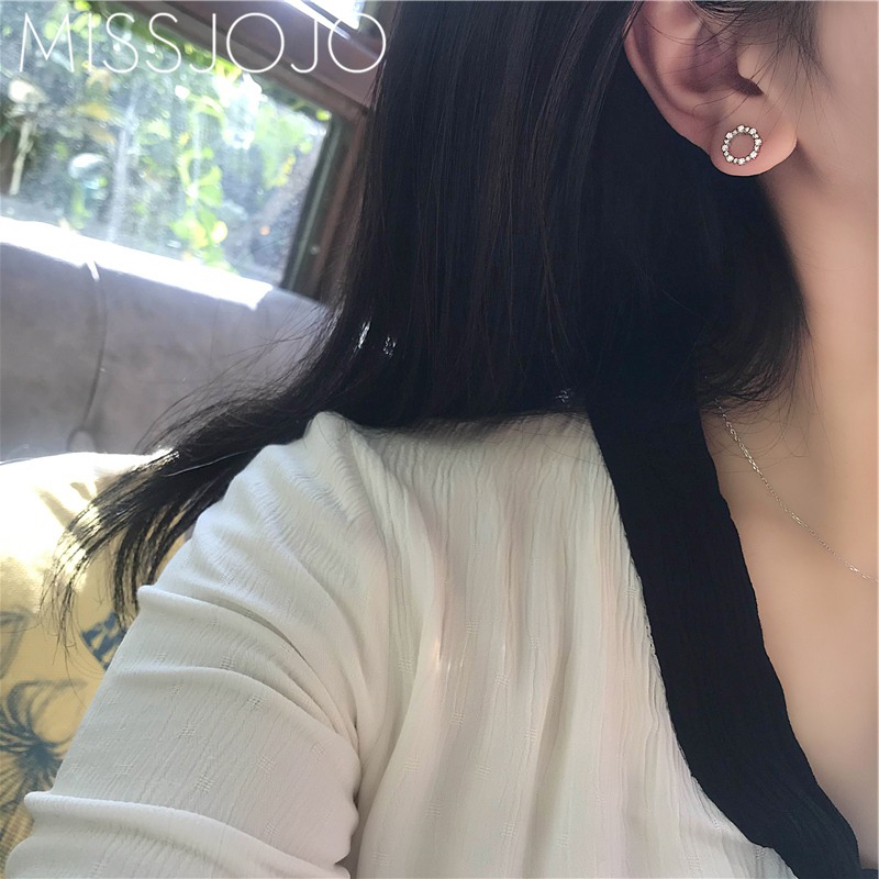 日韓版簡約個性迷你精緻鑲鉆925銀圓形短款項鏈鎖骨鏈女耳釘耳環-細節圖2