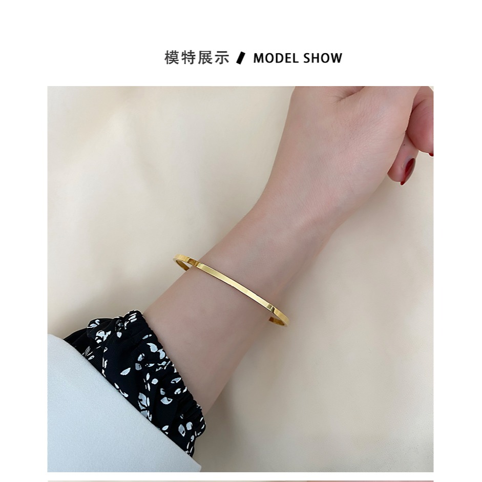 小眾高級感鈦鋼不掉色鍍18k金色素圈光版細款手鐲女ins設計感潮-細節圖8