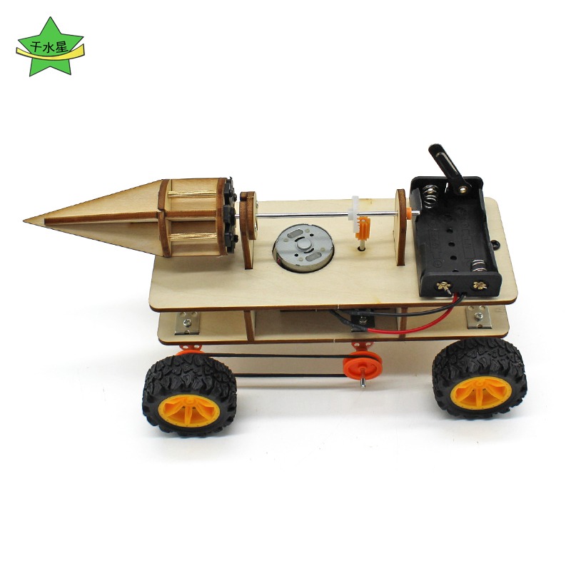 鉆探機器人車玩具電動模型diy手工創意科技小製作木質拼裝材料包-細節圖4