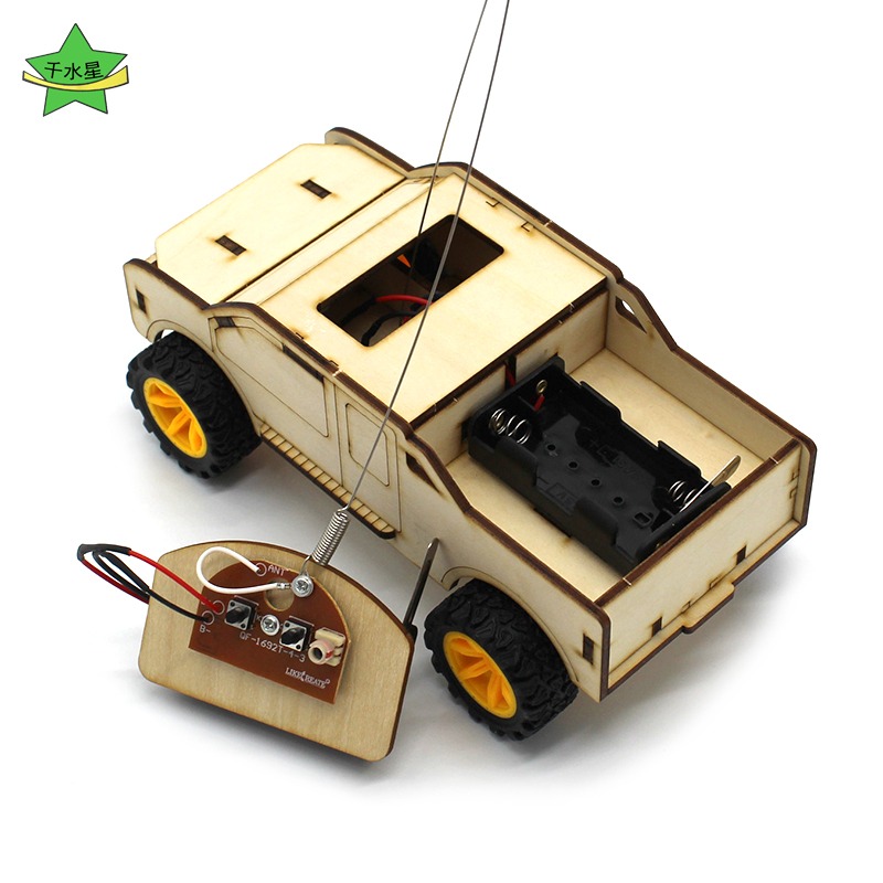 遙控皮卡車 兒童創意玩具diy木質手工組裝小發明電動模型車材料包-細節圖2