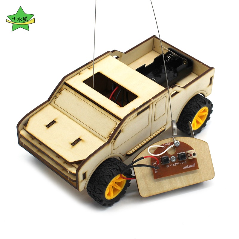 遙控皮卡車 兒童創意玩具diy木質手工組裝小發明電動模型車材料包-細節圖3