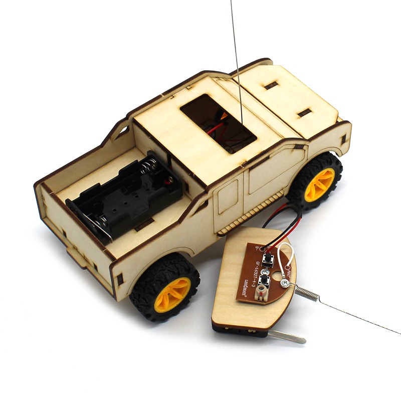 遙控皮卡車 兒童創意玩具diy木質手工組裝小發明電動模型車材料包-細節圖5