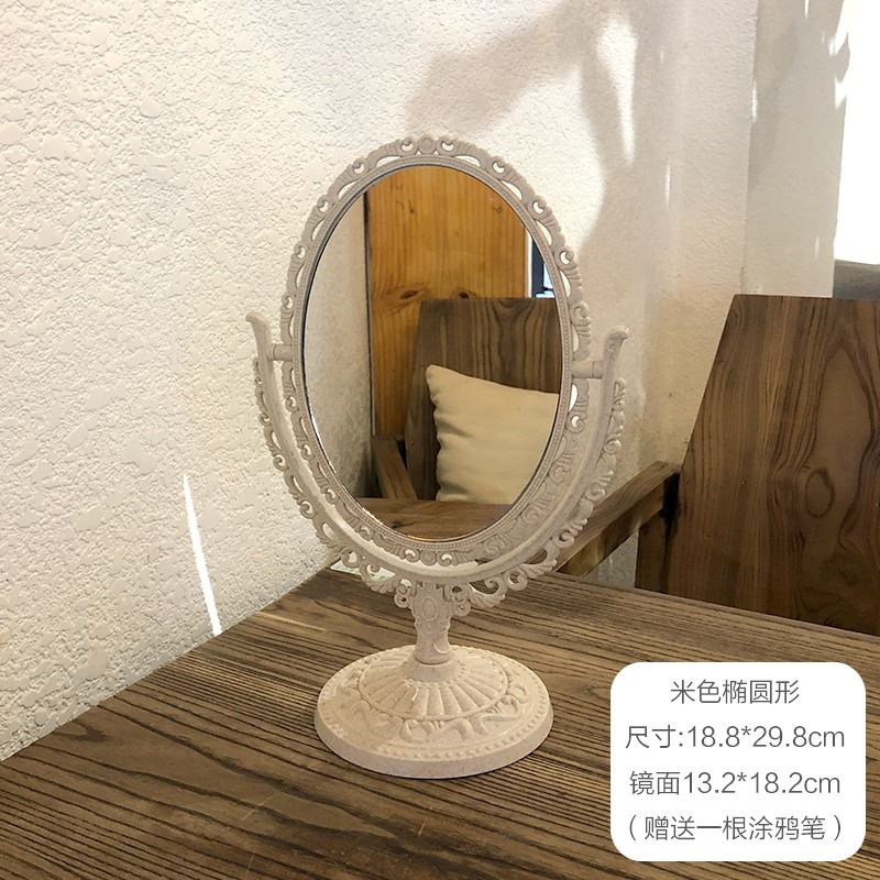 網紅鏡子ins風化妝鏡臺式少女心桌面梳妝鏡北歐公主鏡旋轉雙面鏡-細節圖6