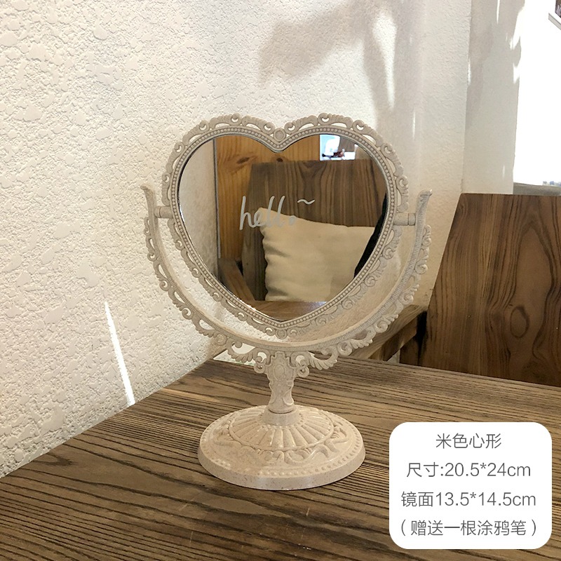 網紅鏡子ins風化妝鏡臺式少女心桌面梳妝鏡北歐公主鏡旋轉雙面鏡-細節圖7
