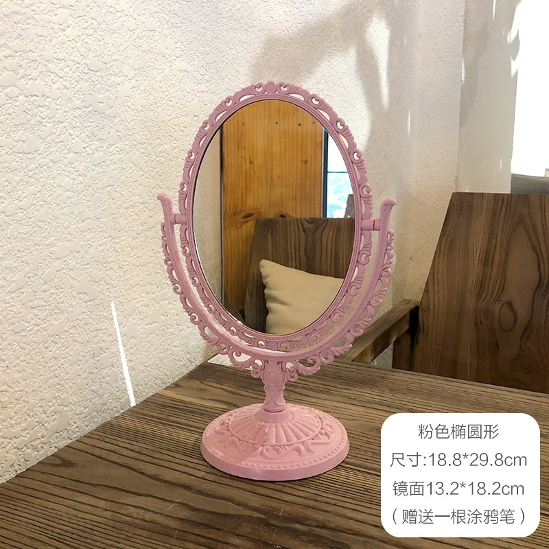 網紅鏡子ins風化妝鏡臺式少女心桌面梳妝鏡北歐公主鏡旋轉雙面鏡-細節圖8