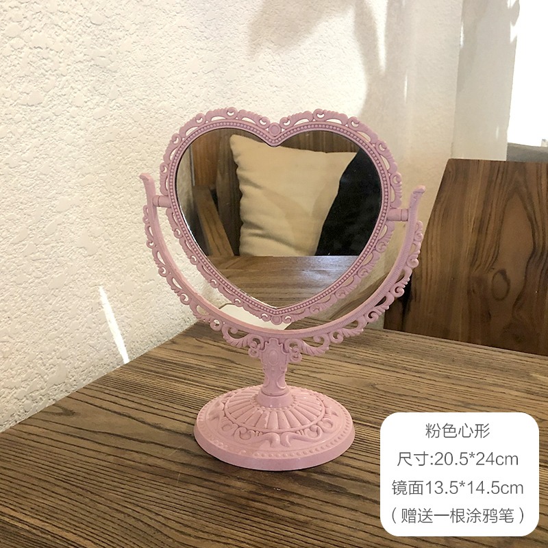 網紅鏡子ins風化妝鏡臺式少女心桌面梳妝鏡北歐公主鏡旋轉雙面鏡-細節圖9