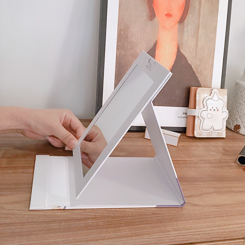ins風小型鏡子女折疊化妝鏡臺式桌面大號宿舍學生便攜隨身梳妝鏡-細節圖3