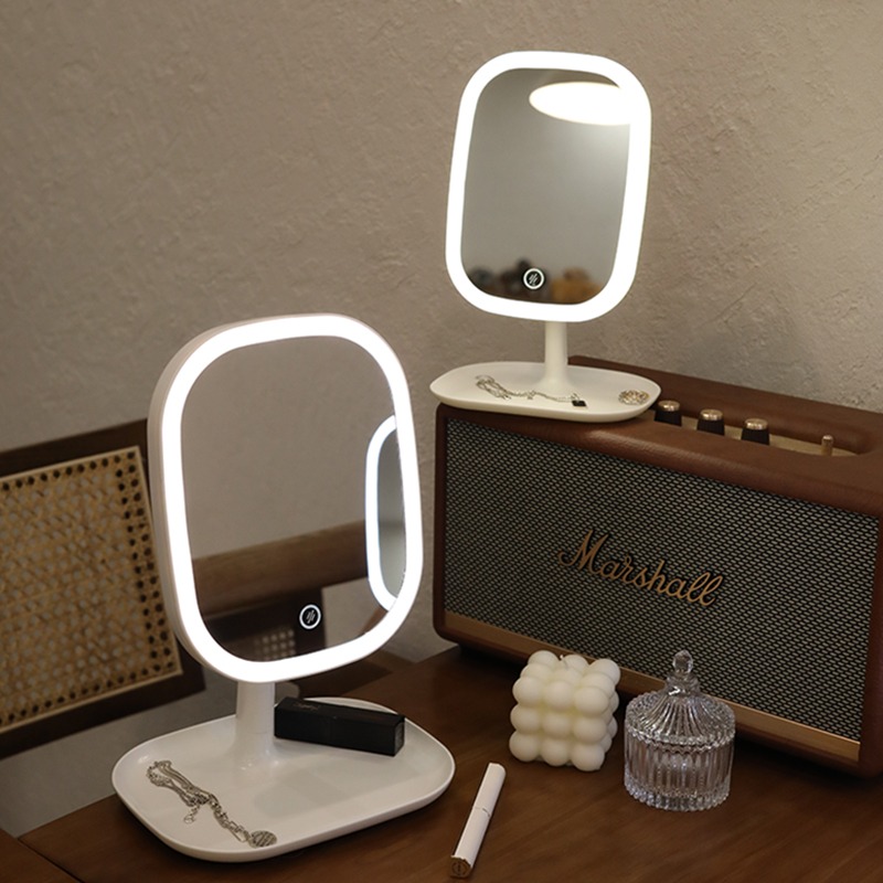 ins網紅帶燈化妝鏡臺式led燈桌面宿舍大號鏡子梳妝鏡臥室補光鏡-細節圖5