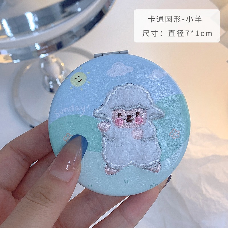 鏡子化妝鏡小型迷你學生宿舍桌面可愛手持折疊雙面小鏡子隨身便攜-細節圖8