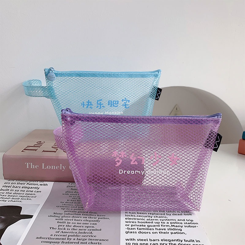 簡約化妝包女便攜大容量隨身旅行洗漱收納包小包網紅款透明網紗包-細節圖3