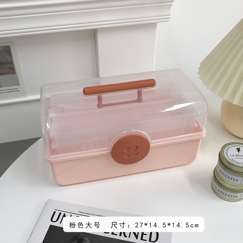 簡約手提化妝品收納盒桌面彩妝美術生透明便攜大容量多格收納箱-細節圖7