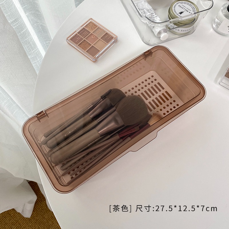 簡約手提化妝品收納盒桌面彩妝美術生透明便攜大容量多格收納箱-細節圖9