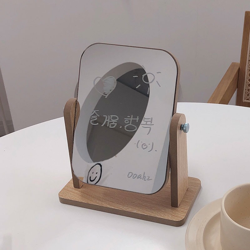 日式化妝鏡家用臥室小型學生宿舍桌面可立臺式木質便攜式梳妝鏡子-細節圖5