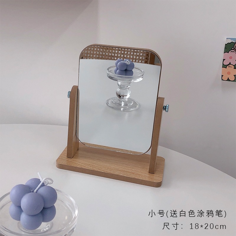 日式化妝鏡家用臥室小型學生宿舍桌面可立臺式木質便攜式梳妝鏡子-細節圖6