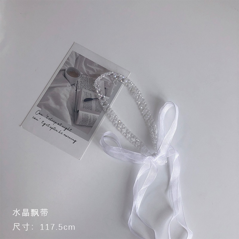新款ins日韓珍珠發帶女夏綁發蕾絲兩用頸鏈仙女頭飾飄帶小眾發箍-細節圖8