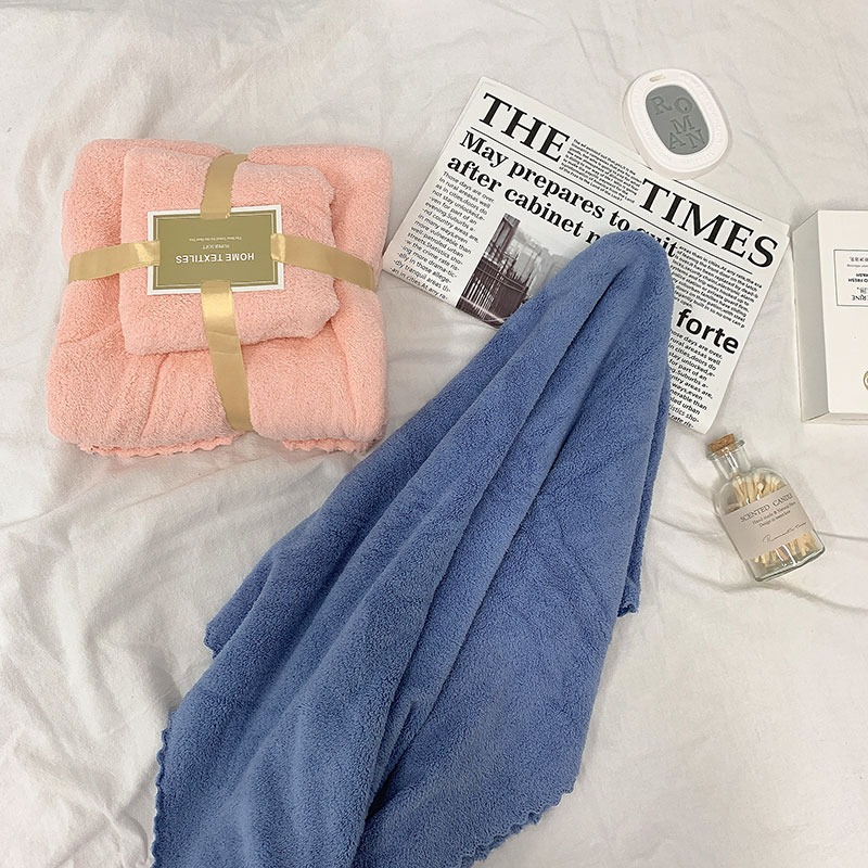 純色大毛巾浴巾二件套女夏薄款吸水速幹不掉毛珊瑚絨男女情侶家用-細節圖3