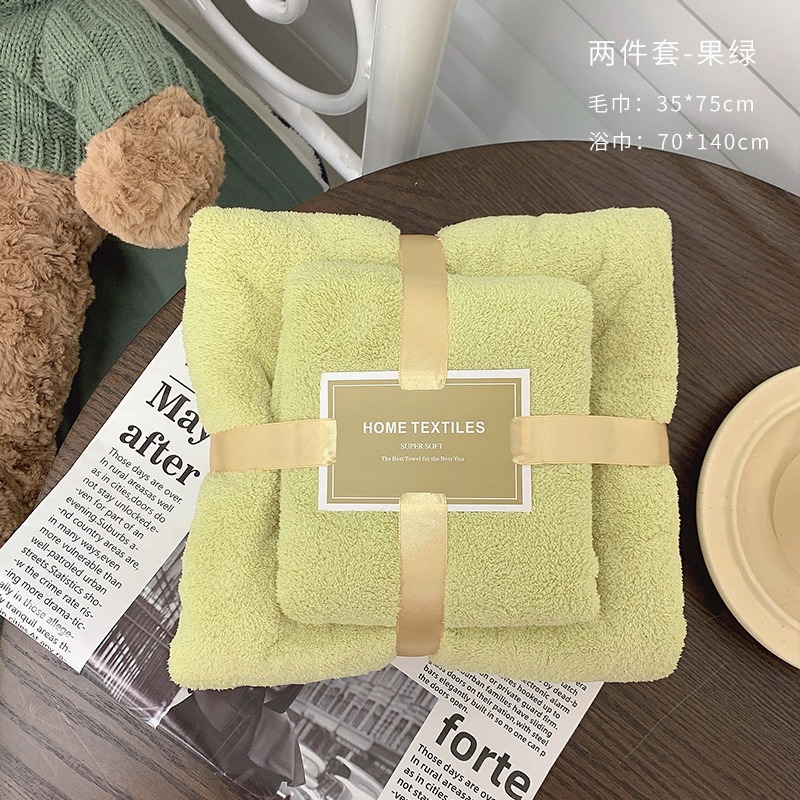 純色大毛巾浴巾二件套女夏薄款吸水速幹不掉毛珊瑚絨男女情侶家用-細節圖7
