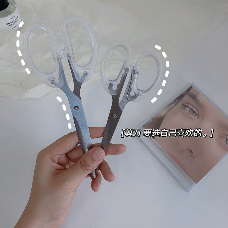 ins風手工小剪刀家用大號剪子學生文具透明便攜簡約不銹鋼美工剪-細節圖2