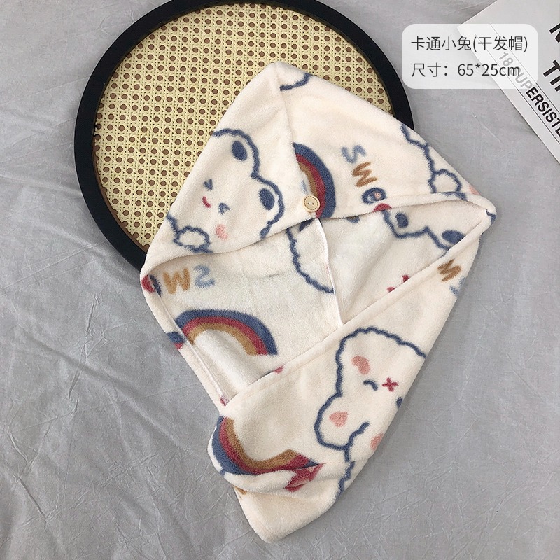 卡通浴巾女幹發帽三件套洗澡裹巾可愛可穿可裹珊瑚絨吸水大毛巾-細節圖9