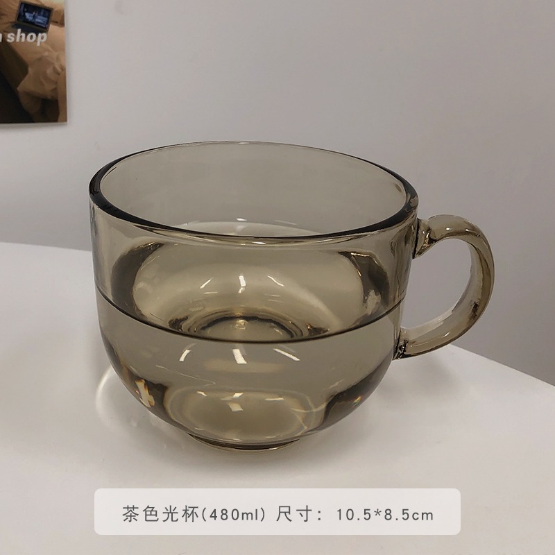 網紅茶色玻璃杯大容量水杯女耐熱帶勺子家用咖啡燕麥牛奶早餐杯子-細節圖7