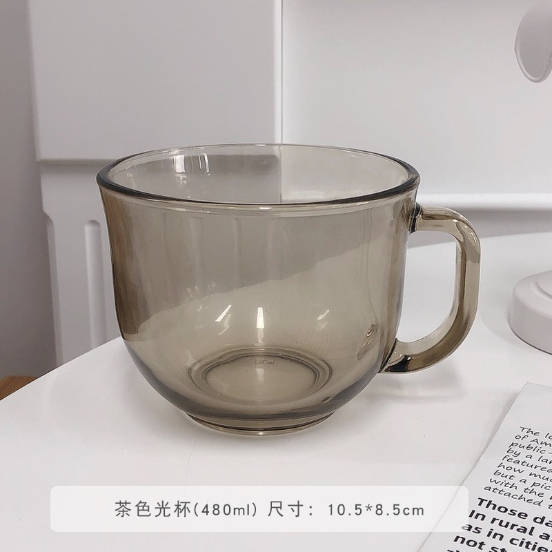 網紅茶色玻璃杯大容量水杯女耐熱帶勺子家用咖啡燕麥牛奶早餐杯子-細節圖8