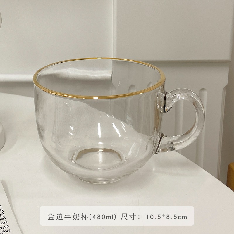 網紅茶色玻璃杯大容量水杯女耐熱帶勺子家用咖啡燕麥牛奶早餐杯子-細節圖9