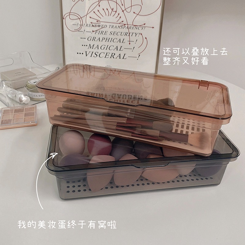 ins風透明化妝刷收納盒防塵帶蓋桌面眉筆美妝蛋收納桶大容量便攜-細節圖2