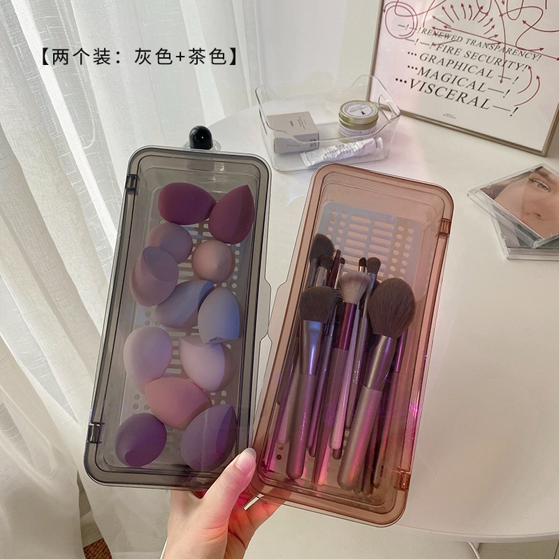 ins風透明化妝刷收納盒防塵帶蓋桌面眉筆美妝蛋收納桶大容量便攜-細節圖10