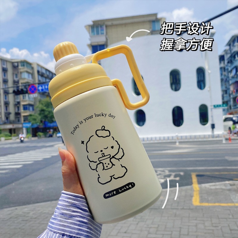 ins風帶吸管保溫杯女高顏值網紅水杯大容量便攜手提水壺學生杯子-細節圖3