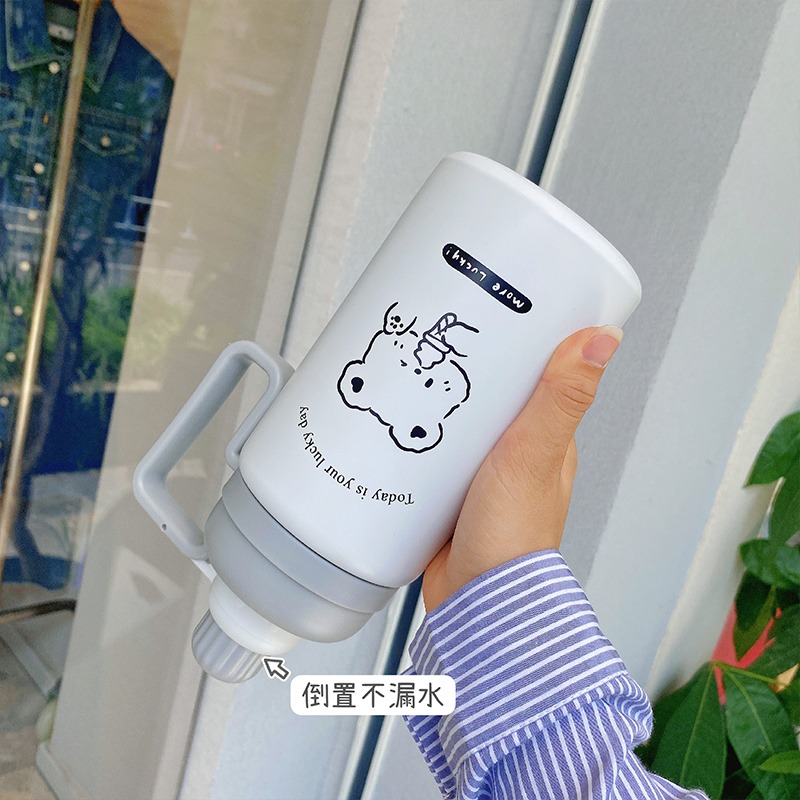ins風帶吸管保溫杯女高顏值網紅水杯大容量便攜手提水壺學生杯子-細節圖4