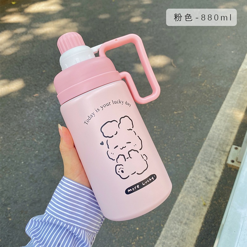 ins風帶吸管保溫杯女高顏值網紅水杯大容量便攜手提水壺學生杯子-細節圖7