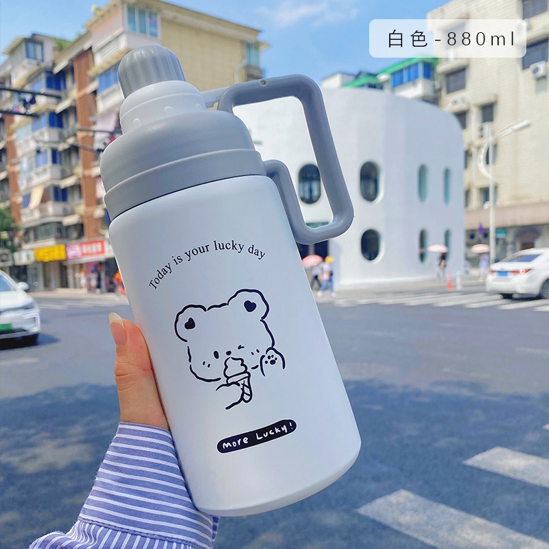 ins風帶吸管保溫杯女高顏值網紅水杯大容量便攜手提水壺學生杯子-細節圖8