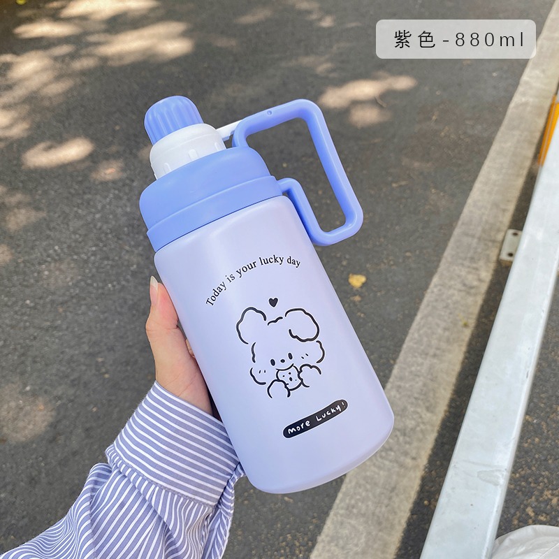 ins風帶吸管保溫杯女高顏值網紅水杯大容量便攜手提水壺學生杯子-細節圖9