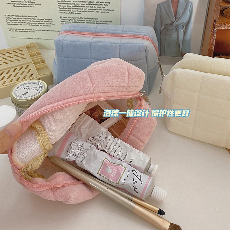 高級感純色化妝包女便攜大容量化妝品收納包洗漱包旅行化妝袋簡約-細節圖5
